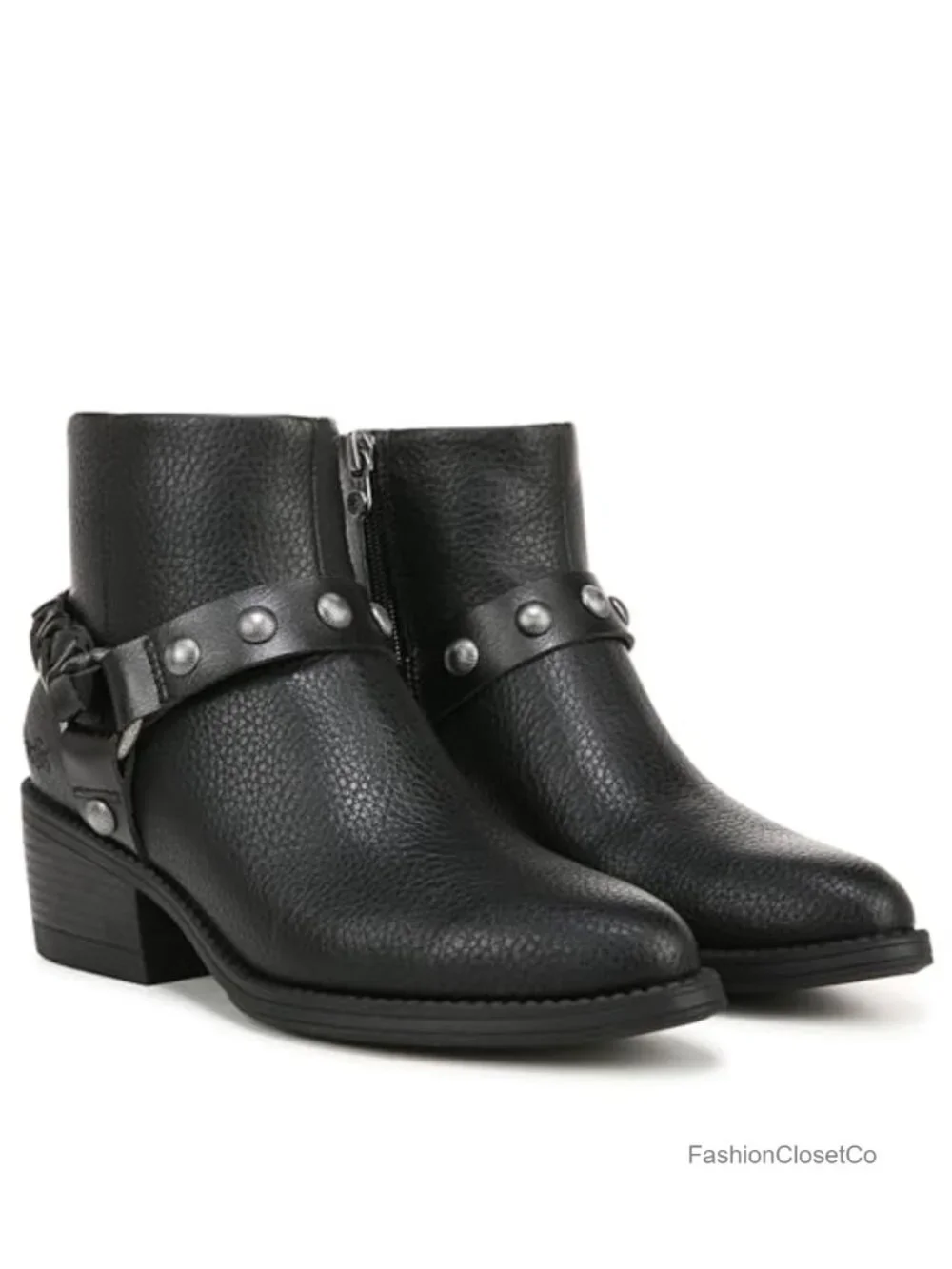Western Ankle Bootie with Faux-Leather Upper, Block Heel, Zip Closure